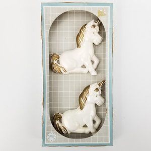 Vtg NOS In Box 1987 Miller Studio Set of 2 Unicorns Chalkware Wall Plaque Decor